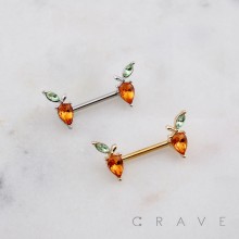 CARROT TEARDROP CZ 316L SURGICAL STEEL NIPPLE RING